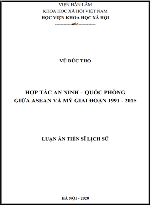Luận án Hợp tác an ninh – quốc phòng giữa ASEAN và Mỹ giai đoạn 1991 – 2015
