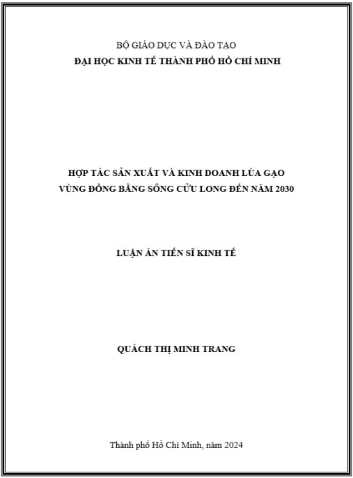 Luận án Hợp tác sản xuất và kinh doanh lúa gạo vùng đồng bằng sông Cửu Long đến năm 2030