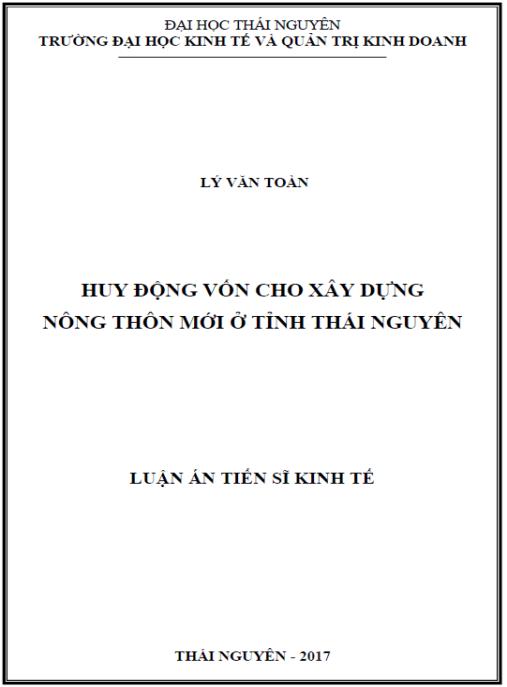 Luận án Huy động vốn cho xây dựng nông thôn mới ở tỉnh Thái Nguyên