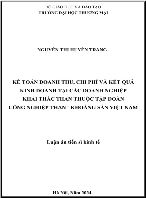 Luận án Kế toán doanh thu, chi phí và kết quả kinh doanh tại các doanh nghiệp khai thác than thuộc Tập đoàn công nghiệp Than – Khoáng sản Việt Nam