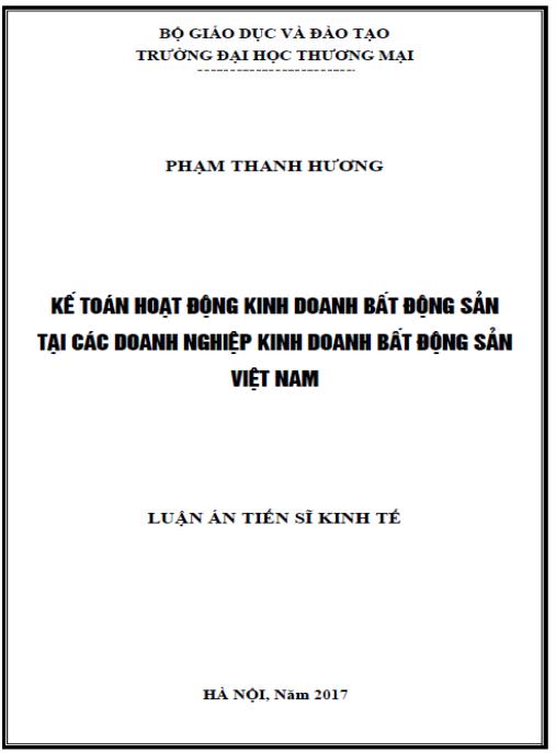 Luận án Kế toán hoạt động kinh doanh bất động sản tại các doanh nghiệp kinh doanh bất động sản Việt Nam