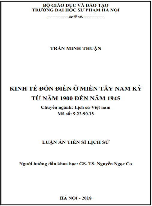 Luận án Kinh tế đồn điền ở miền Tây Nam Kỳ từ năm 1900 đến năm 1945
