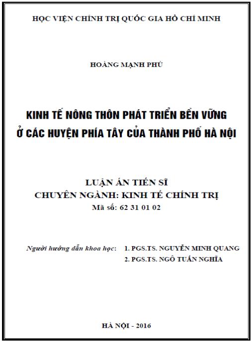 Luận án Kinh tế nông thôn phát triển bền vững ở các huyện phía Tây của thành phố Hà Nội