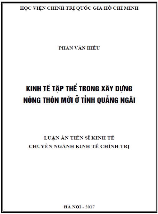 Luận án Kinh tế tập thể trong xây dựng nông thôn mới ở tỉnh Quảng Ngãi.