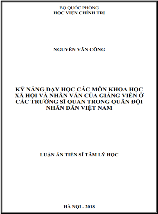 Luận án “Kỹ năng dạy học các môn khoa học xã hội và nhân văn của giảng viên ở các trường sĩ quan trong Quân đội nhân dân Việt Nam”