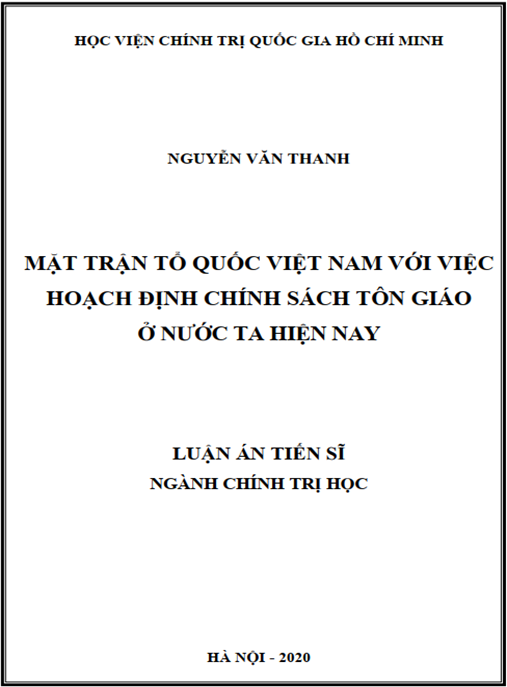 Luận án Mặt trận tổ quốc Việt Nam với việc hoạch định chính sách tôn giáo ở nước ta hiện nay
