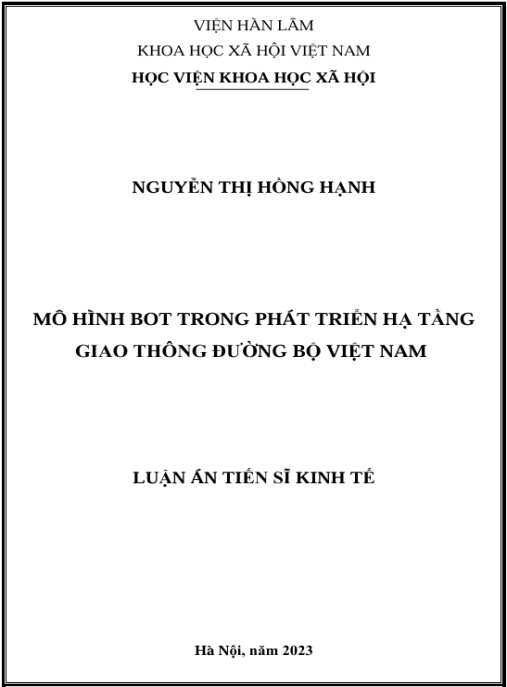 Luận án Mô Hình Bot Trong Phát Triển Hạ Tầng Giao Thông Đường Bộ Việt Nam