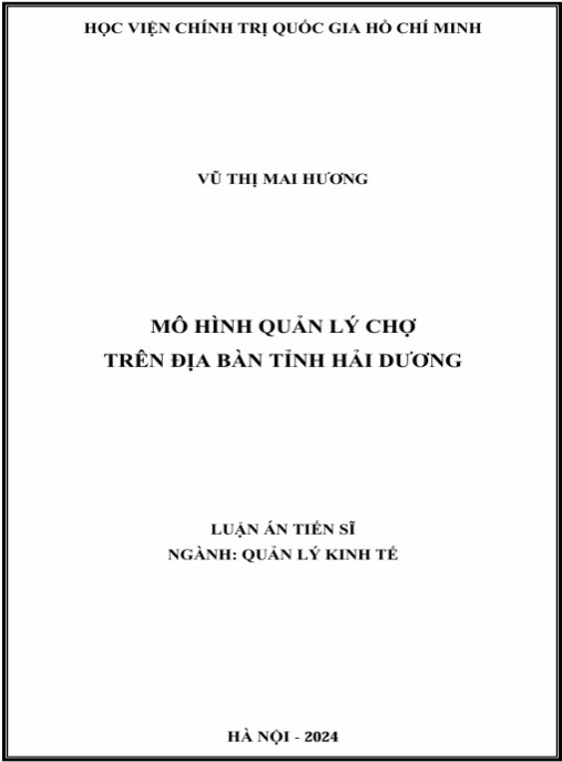 Luận án Mô hình quản lý chợ trên địa bàn tỉnh Hải Dương