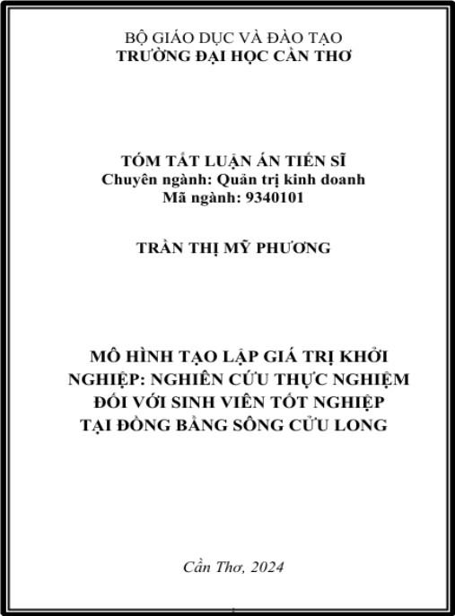 Luận án Mô hình tạo lập giá trị khởi nghiệp: Nghiên cứu thực nghiệm đối với sinh viên tốt nghiệp tại Đồng bằng Sông Cứu Long