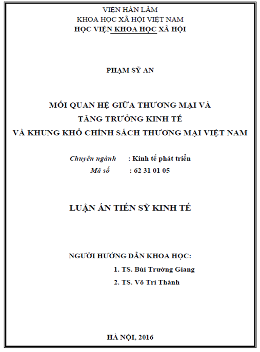 Luận án Mỗi quan hệ giữa thương mại và tăng trưởng kinh tế và khung khổ chính sách thương mại Việt Nam