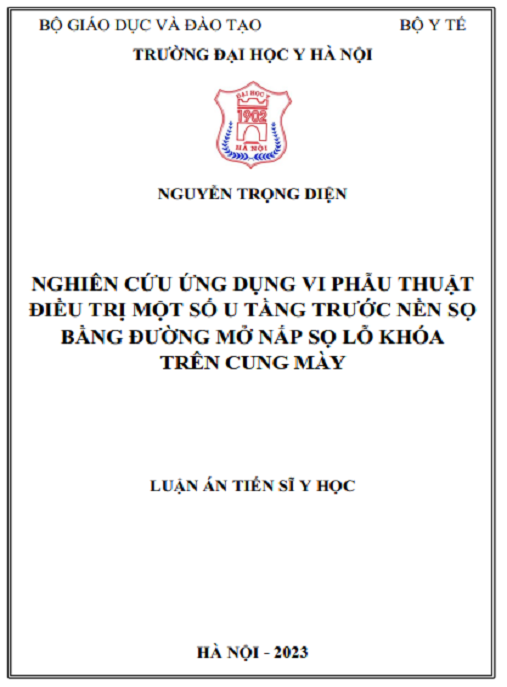 Luận án NGHIÊN CỨU ỨNG DỤNG VI PHẪU THUẬT ĐIỀU TRỊ MỘT SỐ U TẦNG TRƯỚC NỀN SỌ BẰNG ĐƯỜNG MỞ NẮP SỌ LỖ KHÓA TRÊN CUNG MÀY