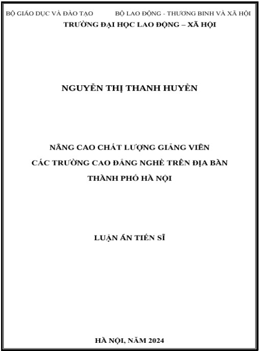 Luận án Nâng cao chất lượng giảng viên các trường cao đẳng nghề trên địa bàn thành phố Hà Nội