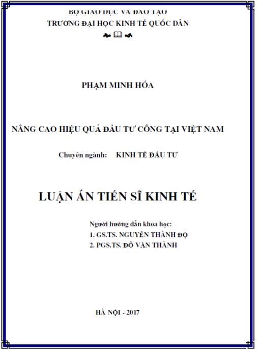 Luận án Nâng cao hiệu quả đầu tư công tại Việt Nam