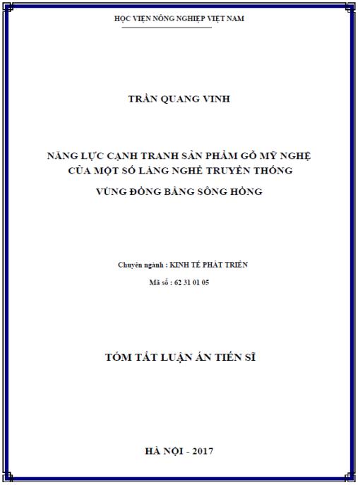 Luận án Năng lực cạnh tranh sản phẩm gỗ mỹ nghệ của một số làng nghề truyền thống vùng đồng bằng sông Hồng