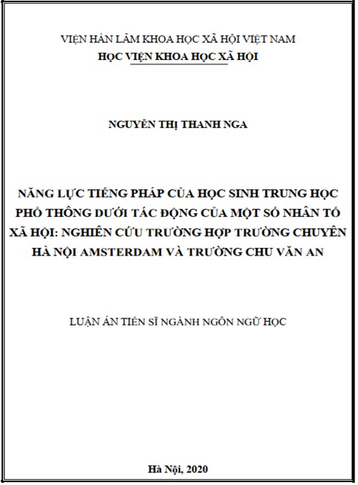 Luận án Năng lực tiếng Pháp của học sinh trung học phổ thông dưới tác động của một số nhân tố xã hội – Nghiên cứu trường hợp Trường chuyên Hà Nội Amsterdam và Trường Chu Văn An.