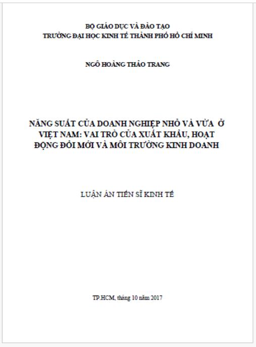 Luận án Năng suất của doanh nghiệp nhỏ và vừa ở Việt Nam: vai trò của xuất khẩu, hoạt động đổi mới và môi trường kinh doanh