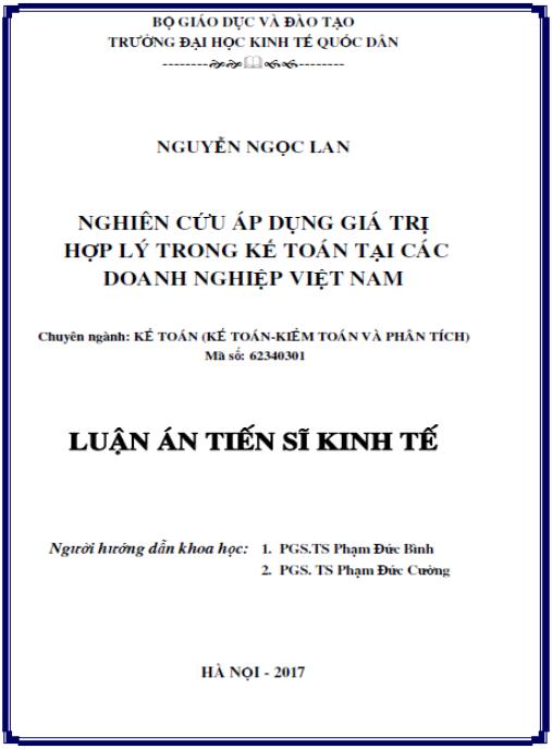 Luận án Nghiên cứu áp dụng giá trị hợp lý trong kế toán tại các doanh nghiệp Việt Nam