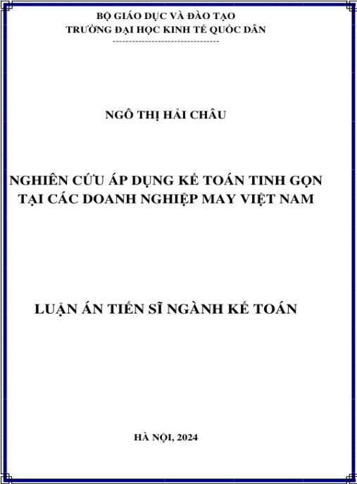 Luận án Nghiên cứu áp dụng kế toán tinh gọn tại các doanh nghiệp may Việt Nam