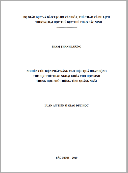 Luận án Nghiên cứu biện pháp nâng cao hiệu quả các hoạt động TDTT NK cho học sinh trung học phổ thông, tỉnh Quảng Ngãi