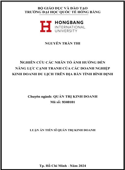 Luận án Nghiên cứu các nhân tố ảnh hưởng đến năng lực cạnh tranh của các doanh nghiệp kinh doanh du lịch trên địa bàn tỉnh Bình Định