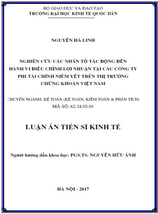 Luận án Nghiên cứu các nhân tố tác động đến hành vi điều chỉnh lợi nhuận tại các Công ty phi tài chính niêm yết trên thị trường chứng khoán Việt Nam