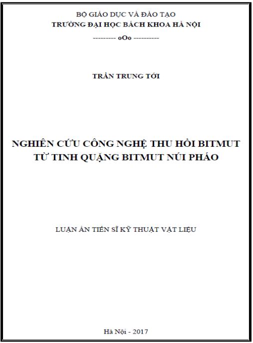 Luận án Nghiên cứu công nghệ thu hồi bitmut từ tinh quặng bitmut Núi Pháo