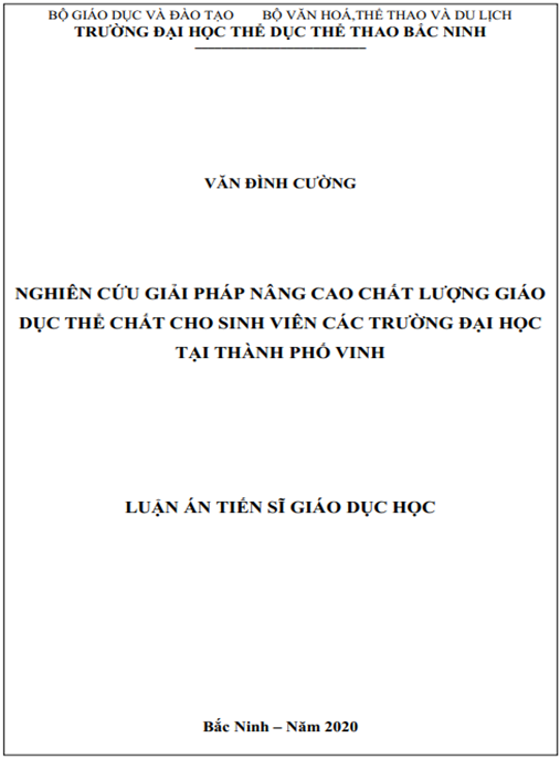 Luận án Nghiên cứu giải pháp nâng cao chất lượng Giáo dục thể chất cho sinh viên các Trường Đại học tại Thành phố Vinh.