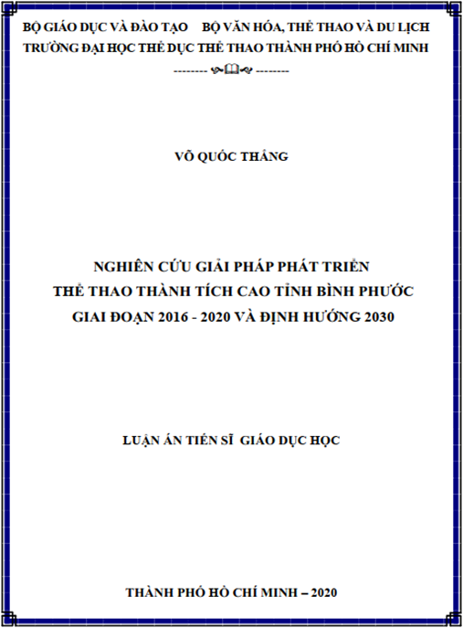 Luận án Nghiên cứu giải pháp phát triển thể thao thành tích cao tỉnh Bình Phước giai đoạn 2016 – 2020 và định hướng 2030
