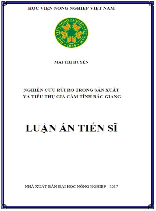 Luận án Nghiên cứu rủi ro trong sản xuất và tiêu thụ gia cầm tỉnh Bắc Giang