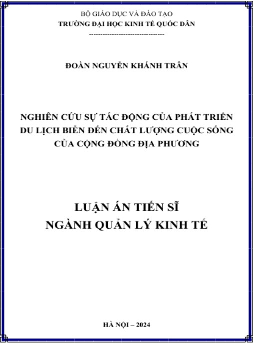 Luận án Nghiên cứu sự tác động của phát triển du lịch biển đến chất lượng cuộc sống của cộng đồng địa phương