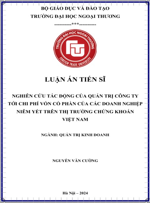 Luận án Nghiên cứu tác động của quản trị công ty tới chi phí vốn cổ phần của các doanh nghiệp niêm yết trên thị trường chứng khoán Việt Nam
