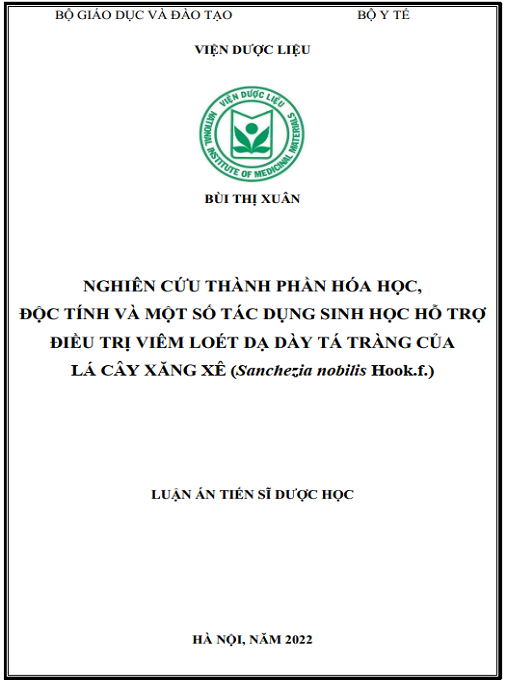 Luận án Nghiên cứu thành phần hóa học, độc tính và tác dụng sinh học hỗ trợ điều trị viêm loét dạ dày, tá tràng của lá Xăng xê (Sanchezia nobilis Hook.f.)