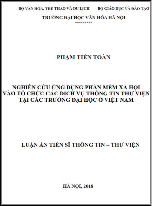 Luận án Nghiên cứu ứng dụng phần mềm xã hội vào tổ chức các dịch vụ thông tin thư viện tại các trường đại học ở Việt Nam