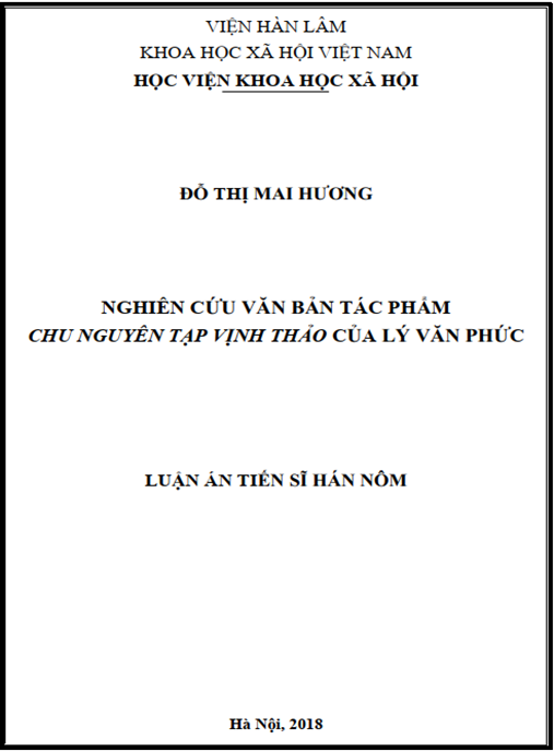 Luận án Nghiên cứu văn bản tác phẩm Chu Nguyên tạp vịnh thảo của Lý Văn Phức