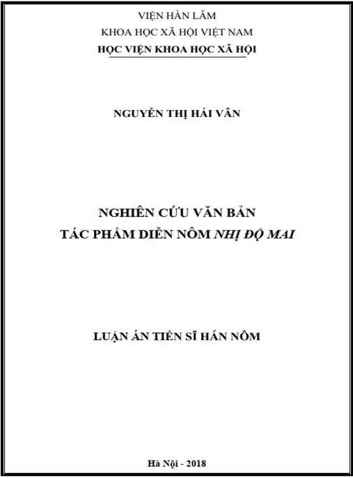 Luận án Nghiên cứu văn bản tác phẩm diễn Nôm Nhị độ mai