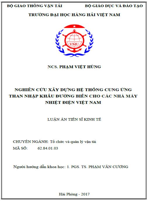 Luận án Nghiên cứu xây dựng hệ thống cung ứng than nhập khẩu đường biển cho các nhà máy nhiệt điện Việt Nam