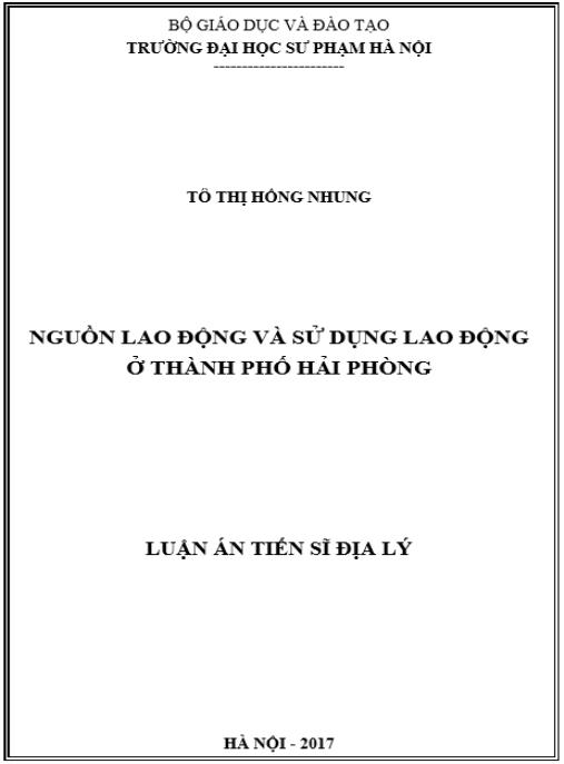 Luận án Nguồn lao động và sử dụng lao động ở thành phố Hải Phòng