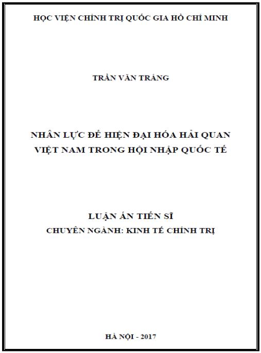 Luận án Nhân lực để hiện đại hóa Hải quan Việt Nam trong hội nhập quốc tế