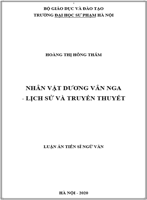 Luận án  Nhân vật Dương Vân Nga – lịch sử và truyền thuyết