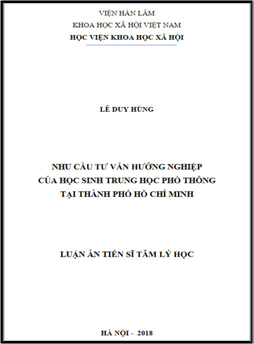 Luận án Nhu cầu tư vấn hướng nghiệp của học sinh trung học phổ thông tại thành phố Hồ Chí Minh