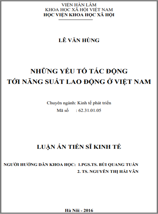Luận án Những yếu tố tác động tới năng suất lao động ở Việt nam