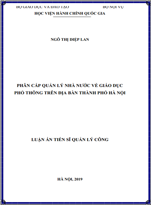 Luận án Phân cấp quản lý nhà nước về giáo dục phổ thông trên địa bàn thành phố Hà Nội