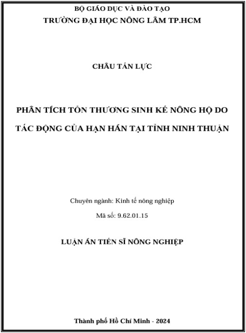 Luận án Phân tích tổn thương sinh kế nông hộ do tác động của hạn hán tại tỉnh Ninh Thuận