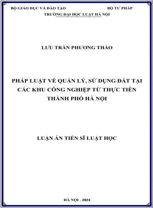 Luận án Pháp Luật Về Quản Lý, Sử Dụng Đất Tại Các Khu Công Nghiệp Từ Thực Tiễn Thành Phố Hà Nội