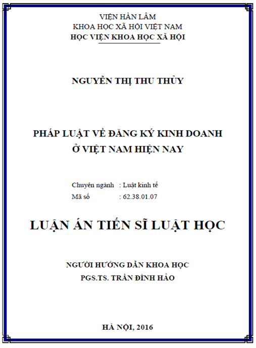 Luận án Pháp luật về đăng kí kinh doanh ở Việt Nam hiện nay.