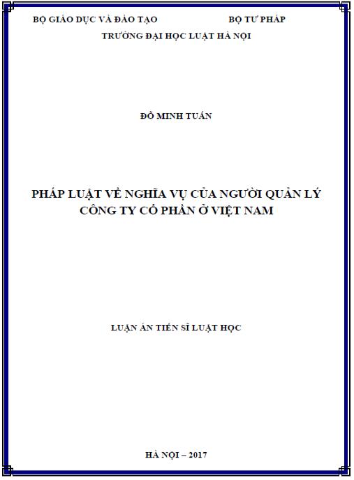 Luận án Pháp luật về nghĩa vụ của người quản lý công ty cổ phần ở Việt Nam