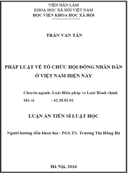 Luận án Pháp luật về tổ chức HĐND ở Việt Nam hiện nay