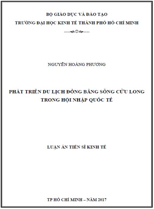 Luận án Phát Triển Du Lịch Đồng Bằng Sông Cửu Long Trong Hội Nhập Quốc Tế