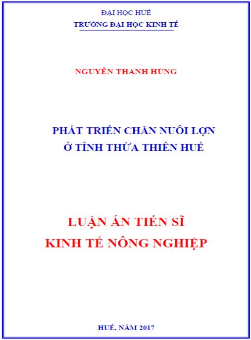 Luận án Phát triển chăn nuôi lợn ở tỉnh Thừa Thiên Huế
