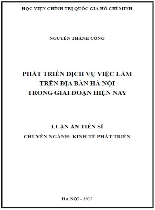 Luận án Phát triển dịch vụ việc làm trên địa bàn Hà Nội trong giai đoán hiện nay